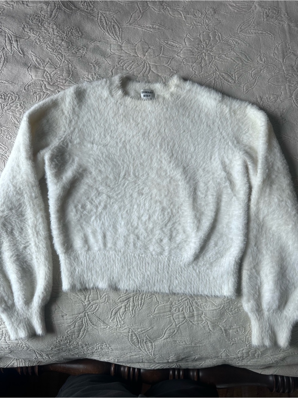 Sunday Best Ivory Fuzzy Crewneck Sweater